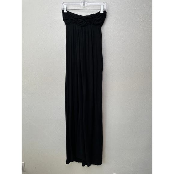 Bordeaux Black Strapless Linen Maxi Dress Ruched Bust Women’s S - Picture 3 of 12